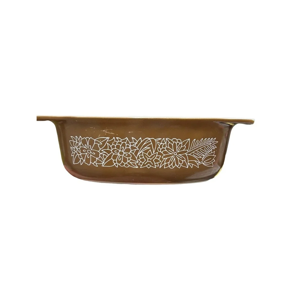 Pyrex Woodland 043 Oval Casserole Dish 1.5 Qt Brown no Lid Vintage Baker